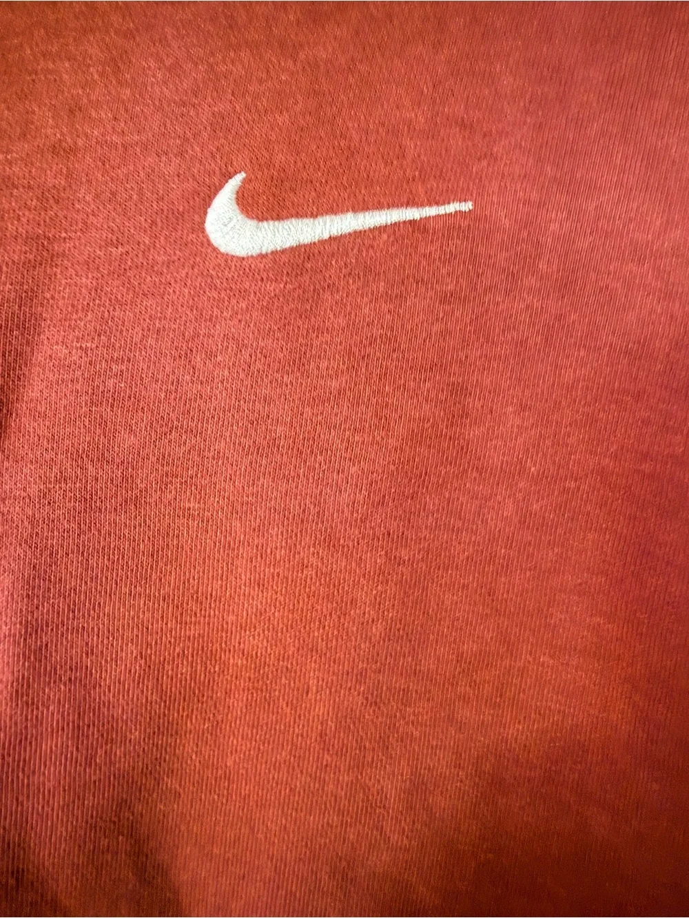 Nike Brick Red Quarter Zip with White Swoosh Tag, size S Oversized